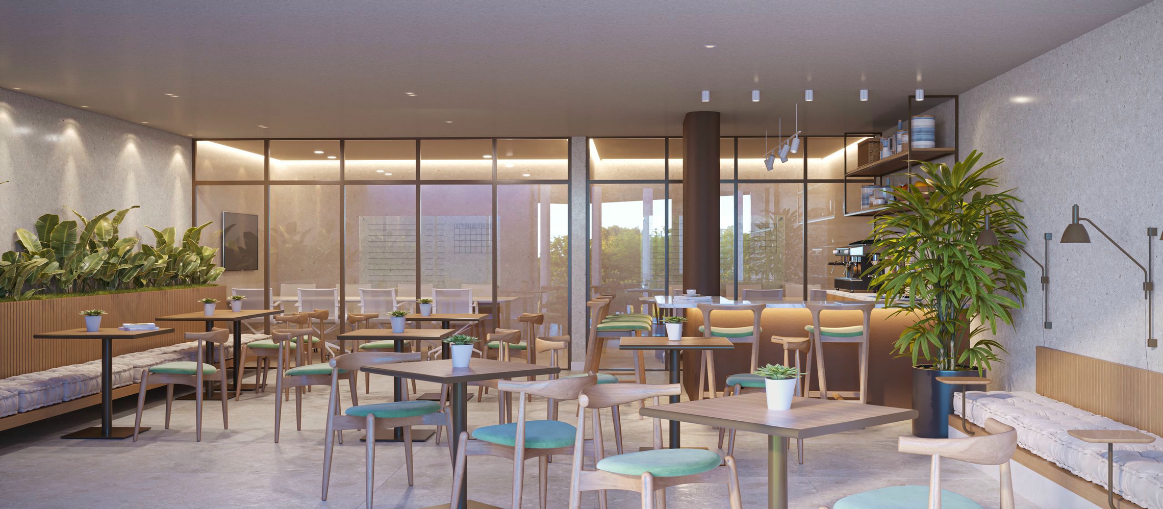 Perspectiva ilustrativa do fire pit lounge